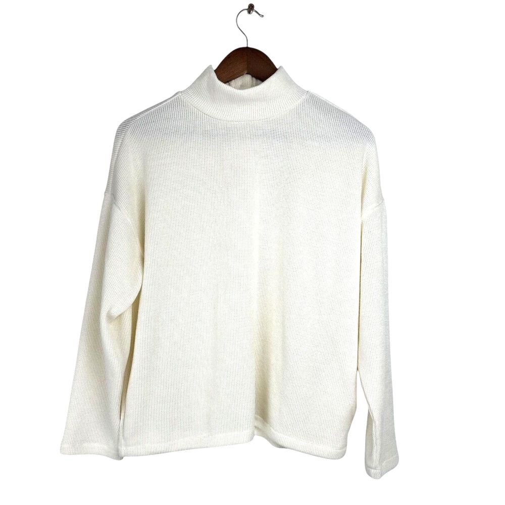 Madewell Button Back Mock Neck Off-White Long Sleeve Sweater Size Medium NWT $65 - Picture 3 of 8